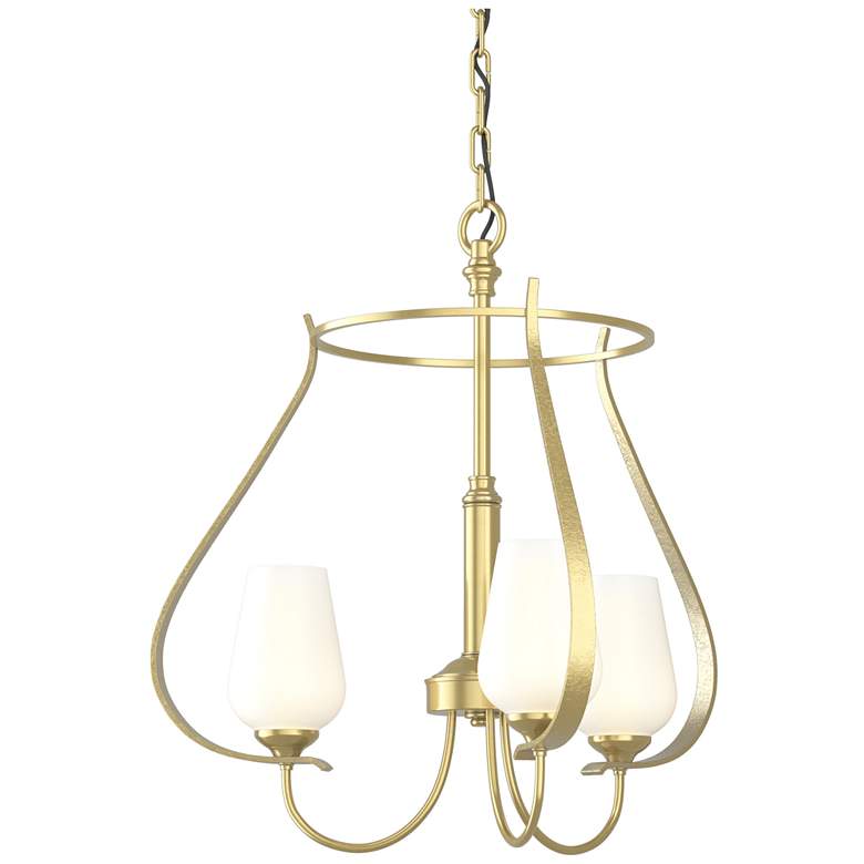 Image 1 Flora 19.4 inch Wide 3 Arm Round Modern Brass Chandelier With Opal Glass