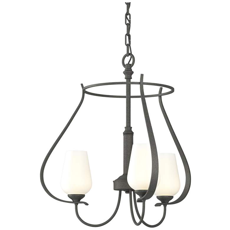 Image 1 Flora 19.4" Wide 3 Arm Round Natural Iron Chandelier With Opal Glass