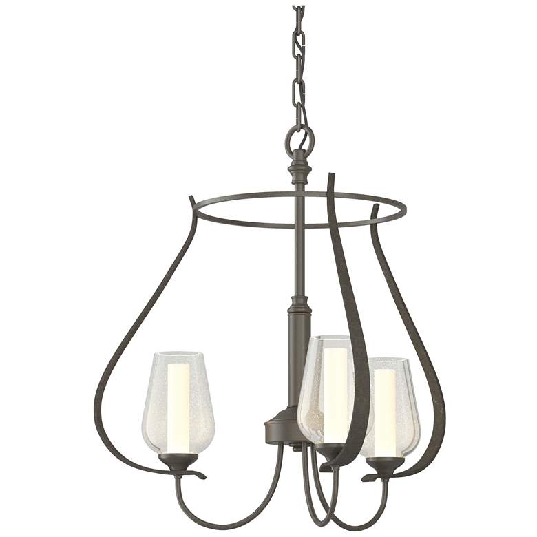Image 1 Flora 19.4"W 3 Arm Round Dark Smoke Chandelier With Opal and Seeded Gl