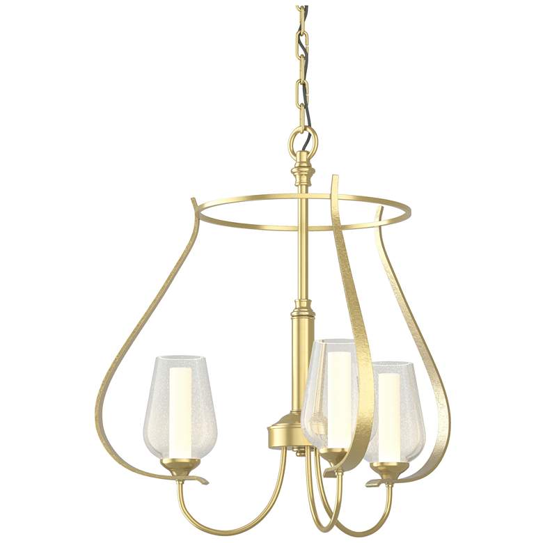 Image 1 Flora 19.4 inchW 3 Arm Round Modern Brass Chandelier With Opal and Seeded 