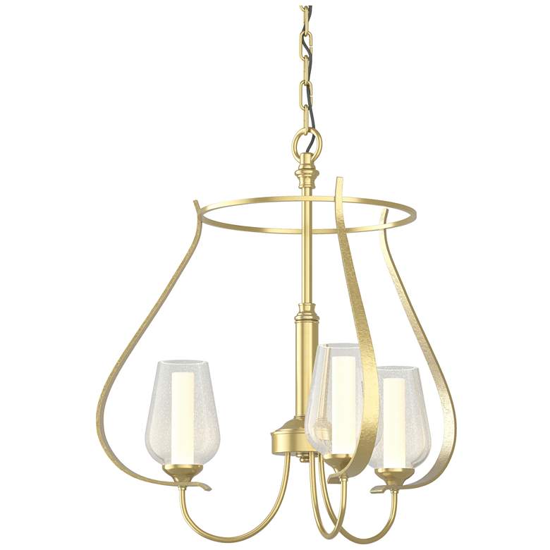 Image 1 Flora 19.4"W 3 Arm Round Modern Brass Chandelier With Opal and Seeded
