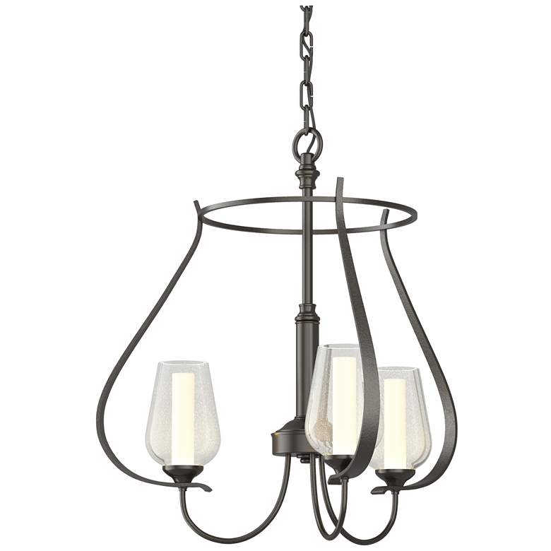 Image 1 Flora 19.4"W 3 Arm Round Oiled Bronze Chandelier w/ Opal and Seeded Gl