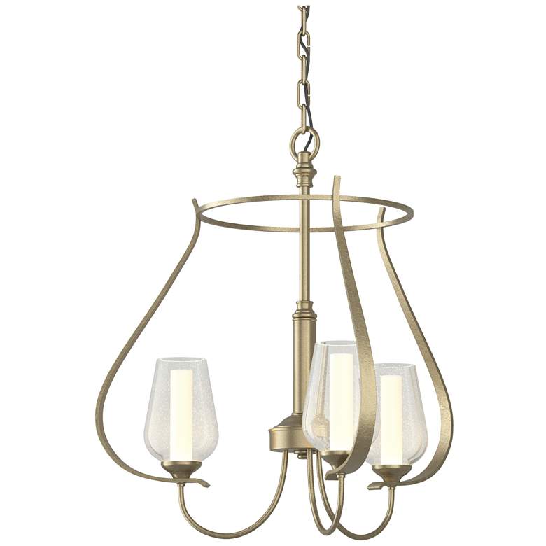 Image 1 Flora 19.4"W 3 Arm Round Soft Gold Chandelier With Opal and Seeded Gla