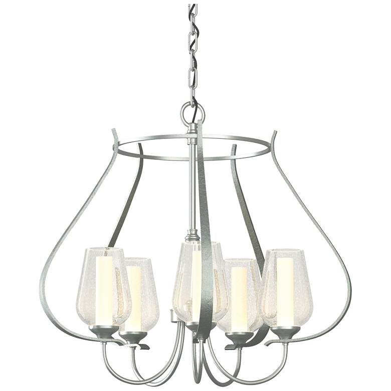 Image 1 Flora 22.2" W 5 Arm Vintage Platinum Chandelier With Opal and Seeded G