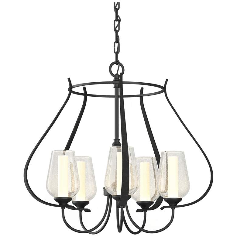 Image 1 Flora 22.2" Wide 5 Arm Black Chandelier With Opal and Seeded Glass