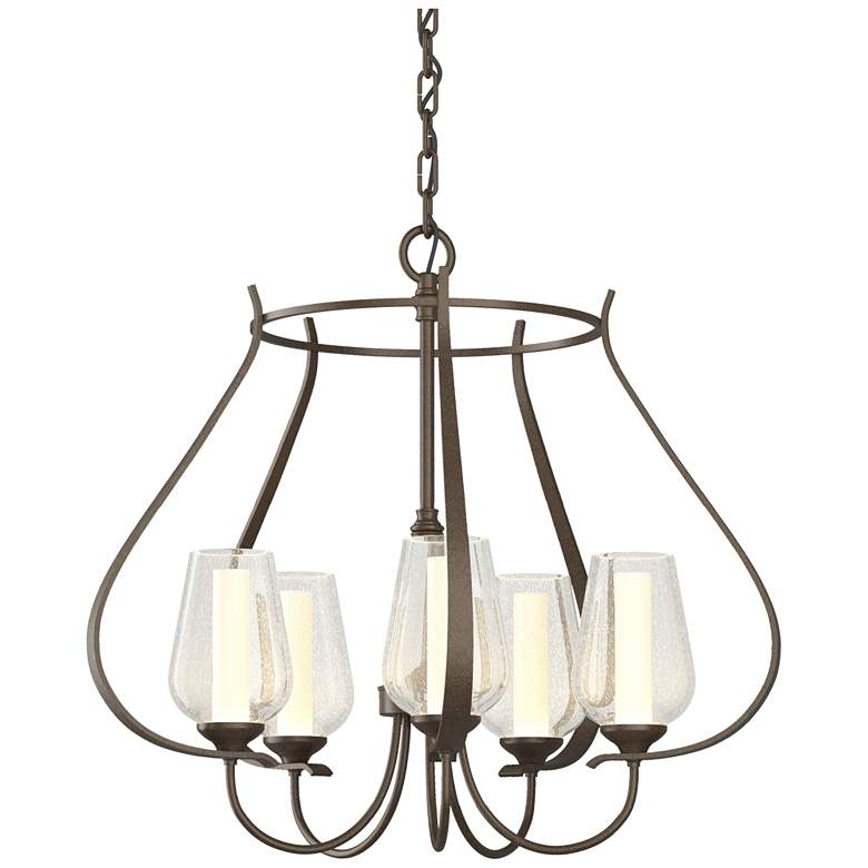 Image 1 Flora 22.2" Wide 5 Arm Bronze Chandelier With Opal and Seeded Glass