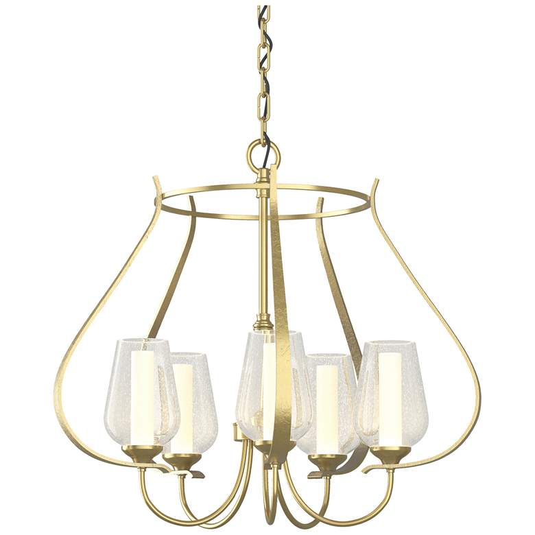 Image 1 Flora 22.2 inch Wide 5 Arm Modern Brass Chandelier With Opal and Seeded Gl