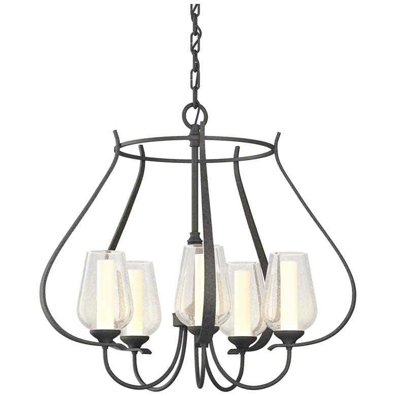 Image 1 Flora 22.2" Wide 5 Arm Natural Iron Chandelier With Opal and Seeded Gl