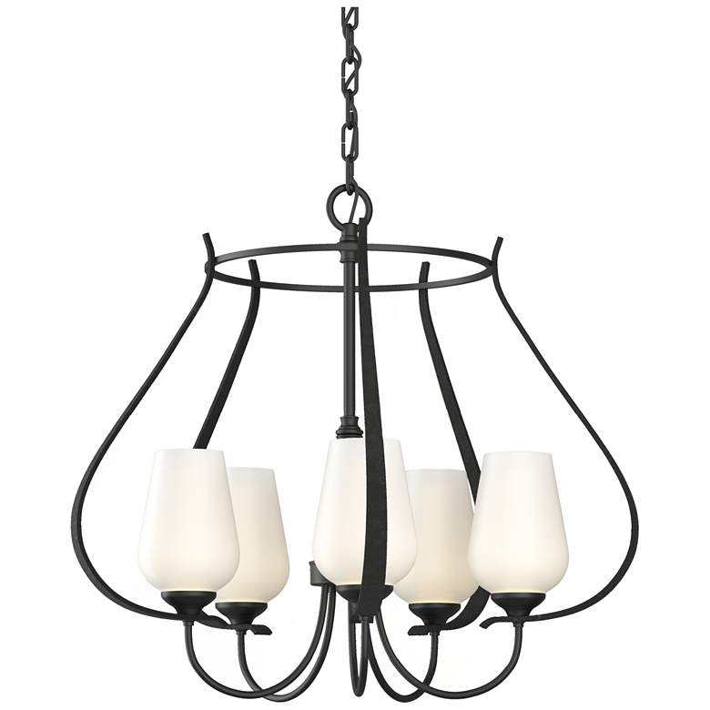 Image 1 Flora 22.2" Wide 5 Arm Round Black Chandelier With Opal Glass