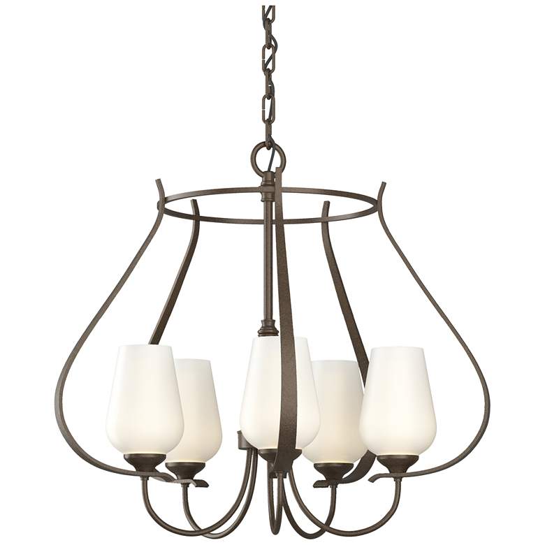 Image 1 Flora 22.2" Wide 5 Arm Round Bronze Chandelier With Opal Glass