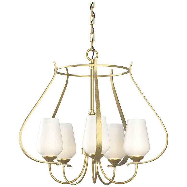 Image 1 Flora 22.2" Wide 5 Arm Round Modern Brass Chandelier With Opal Glass