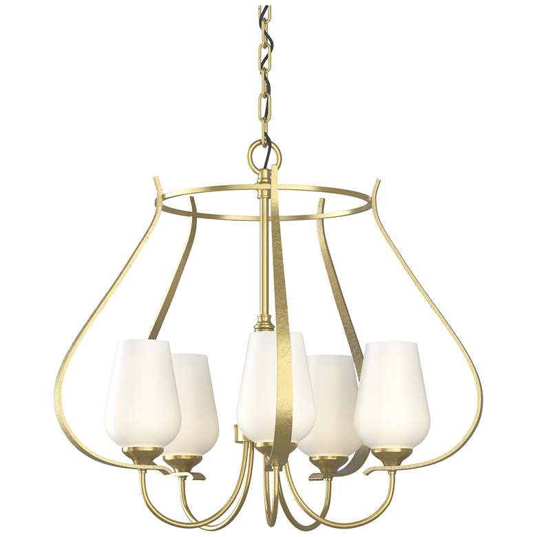 Image 1 Flora 22.2 inch Wide 5 Arm Round Modern Brass Chandelier With Opal Glass