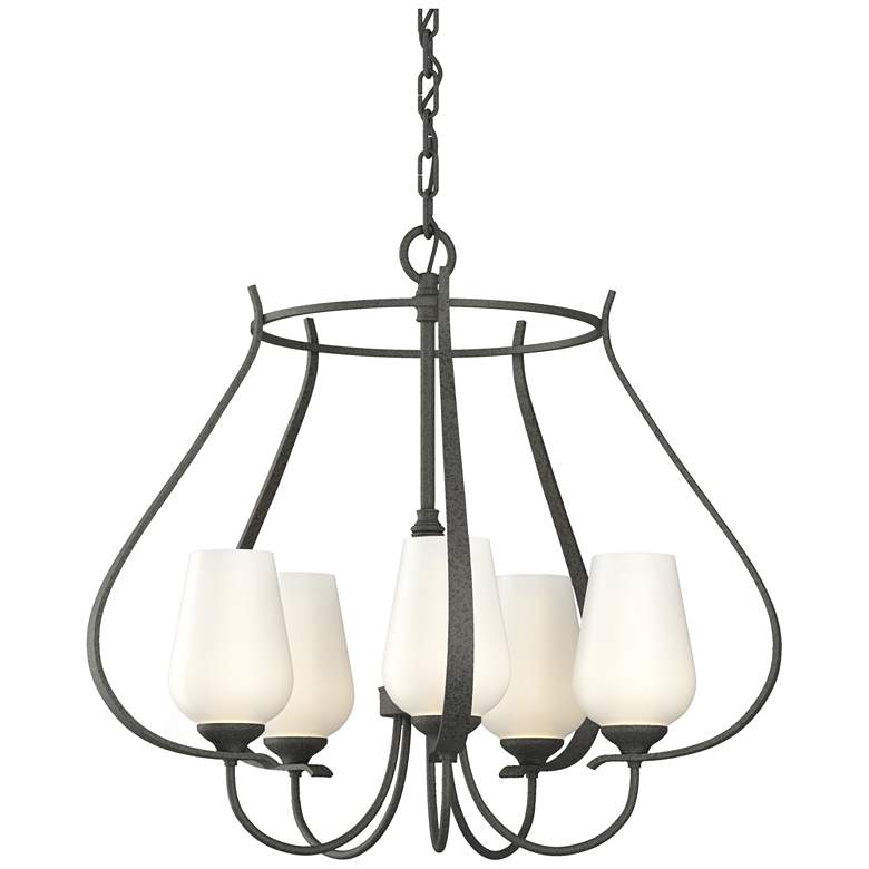 Image 1 Flora 22.2" Wide 5 Arm Round Natural Iron Chandelier With Opal Glass
