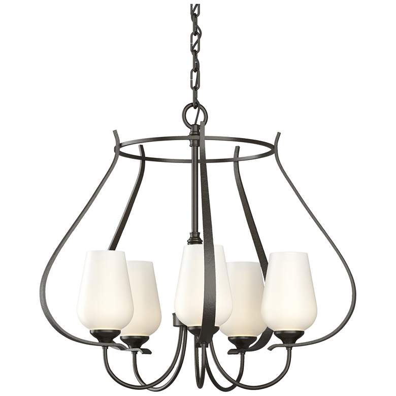 Image 1 Flora 22.2 inch Wide 5 Arm Round Oil Rubbed Bronze Chandelier With Opal Gl