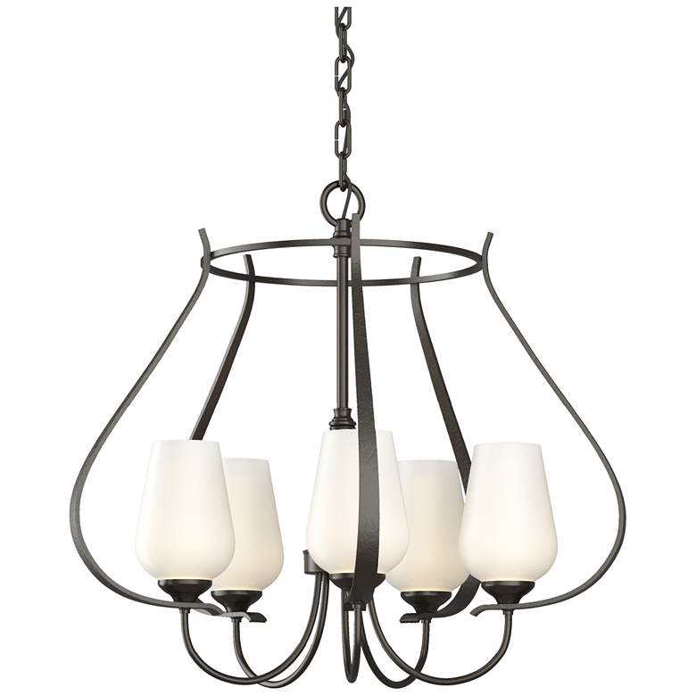 Image 1 Flora 22.2" Wide 5 Arm Round Oil Rubbed Bronze Chandelier With Opal Gl