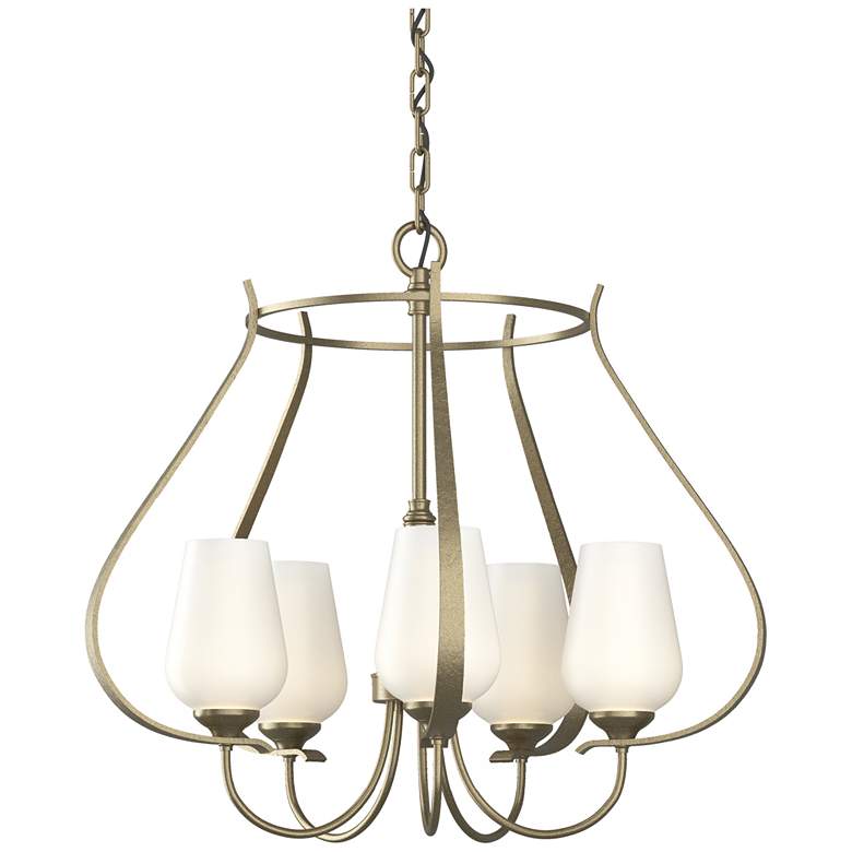 Image 1 Flora 22.2" Wide 5 Arm Round Soft Gold Chandelier With Opal Glass