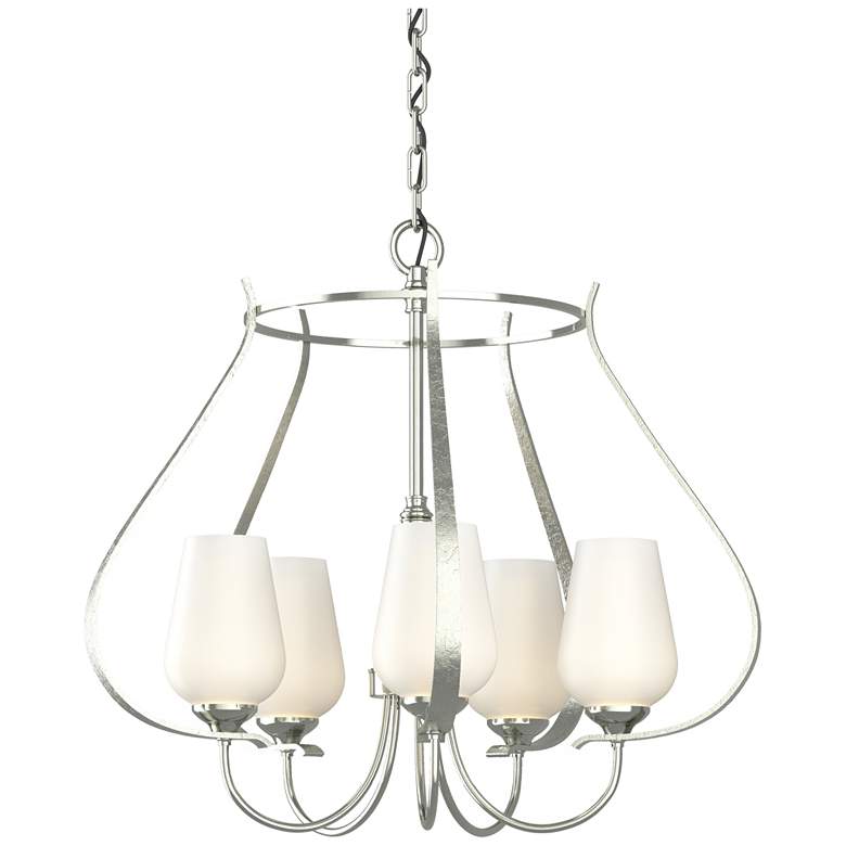 Image 1 Flora 22.2" Wide 5 Arm Round Sterling Chandelier With Opal Glass
