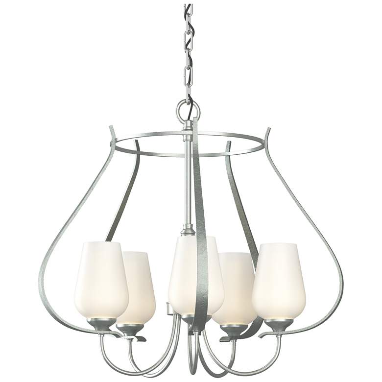 Image 1 Flora 22.2" Wide 5 Arm Round Vintage Platinum Chandelier With Opal Gla