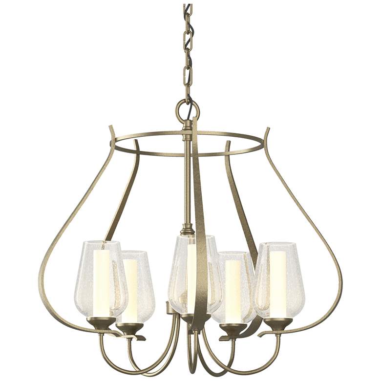 Image 1 Flora 22.2" Wide 5 Arm Soft Gold Chandelier With Opal and Seeded Glass