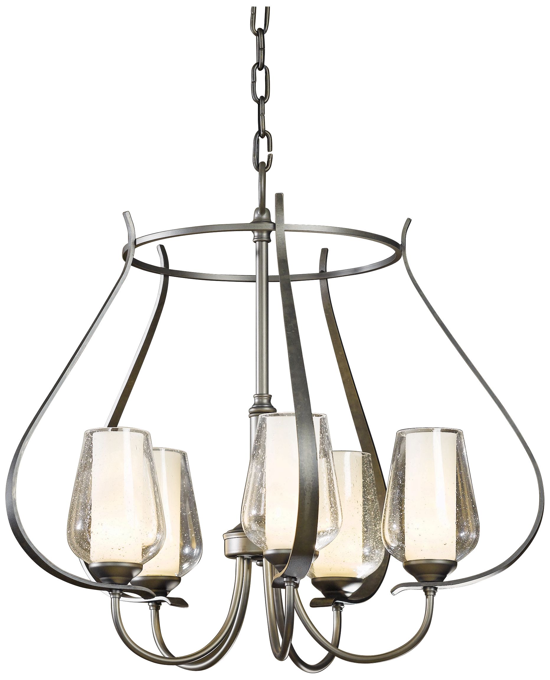 Image 2 Flora 22.2"W 5 Arm Smoke Round Chandelier w/ Opal and Seeded Shade