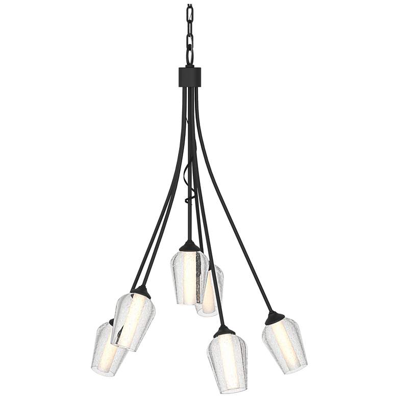 Image 1 Flora 23.1" Wide 6 Arm Black Chandelier With Opal and Seeded Glass