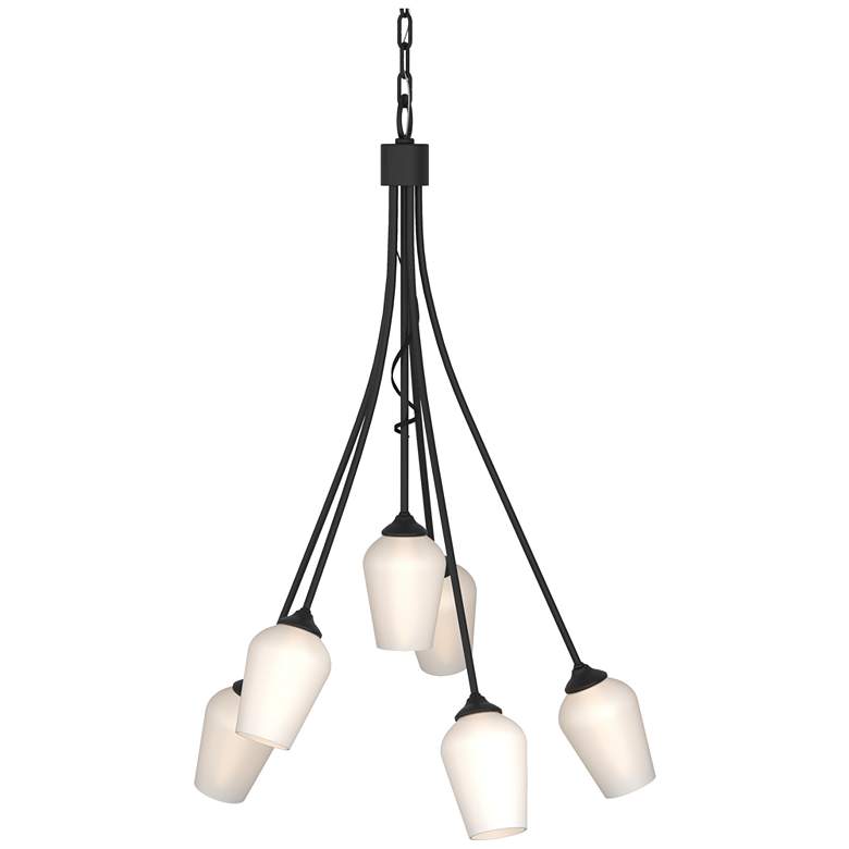 Image 1 Flora 23.1" Wide 6 Arm Black Chandelier With Opal Glass