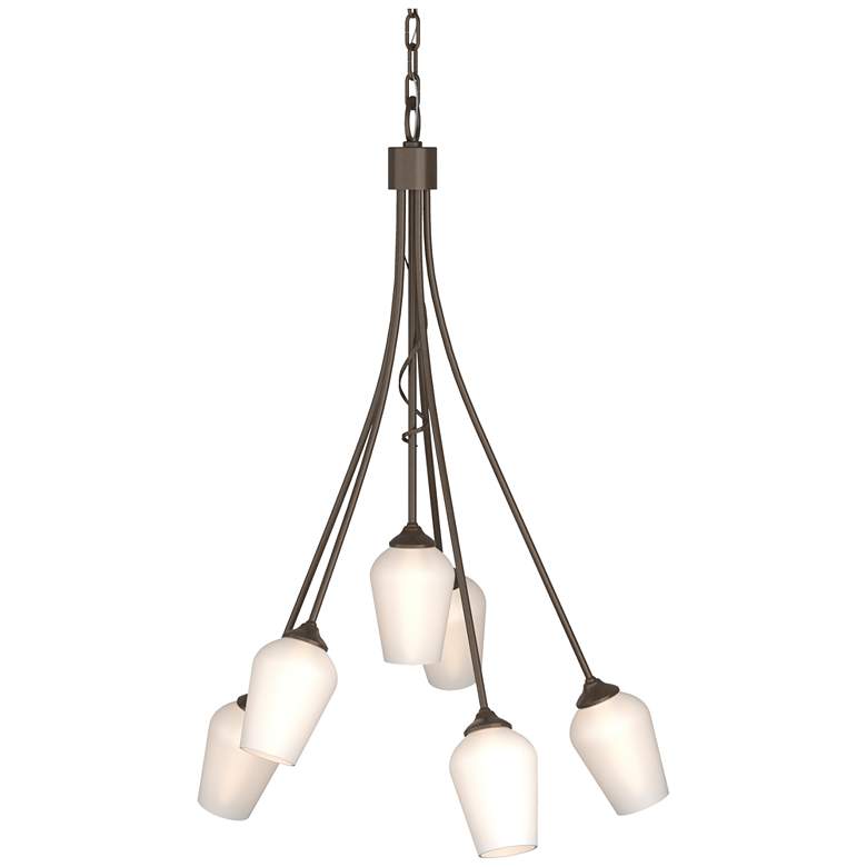 Image 1 Flora 23.1" Wide 6 Arm Bronze Chandelier With Opal Glass