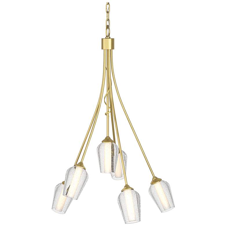 Image 1 Flora 23.1" Wide 6 Arm Modern Brass Chandelier With Opal and Seeded Gl
