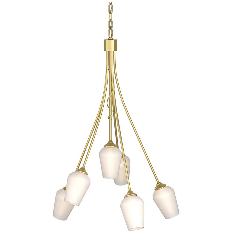 Image 1 Flora 23.1" Wide 6 Arm Modern Brass Chandelier With Opal Glass