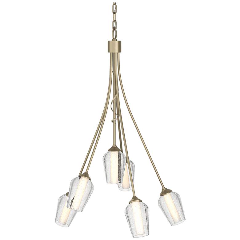 Image 1 Flora 23.1" Wide 6 Arm Soft Gold Chandelier With Opal and Seeded Glass