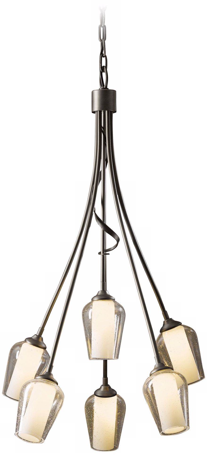 Flora 23.1"W 6 Arm Dark Smoke Chandelier With Opal and Seeded Shade