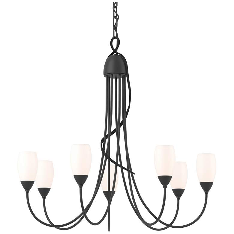 Image 1 Flora 24.9" Wide 7 Arm Black Chandelier With Opal Glass