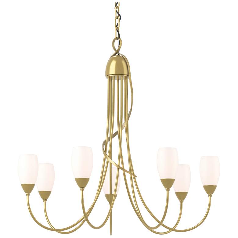 Image 1 Flora 24.9 inch Wide 7 Arm Modern Brass Chandelier With Opal Glass