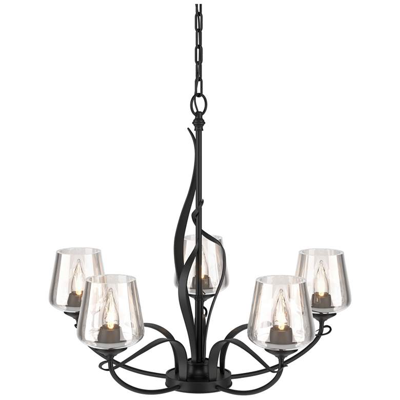 Image 1 Flora 26 3/4" Wide Black and Clear Glass 5-Light Chandelier