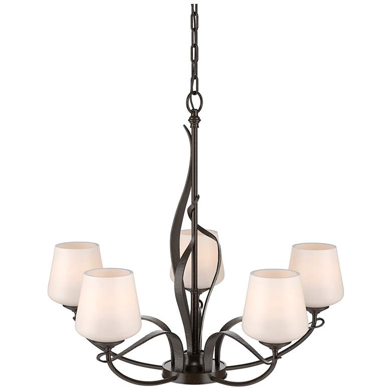Image 1 Flora 26 3/4" Wide Bronze and Opal Glass 5-Light Chandelier