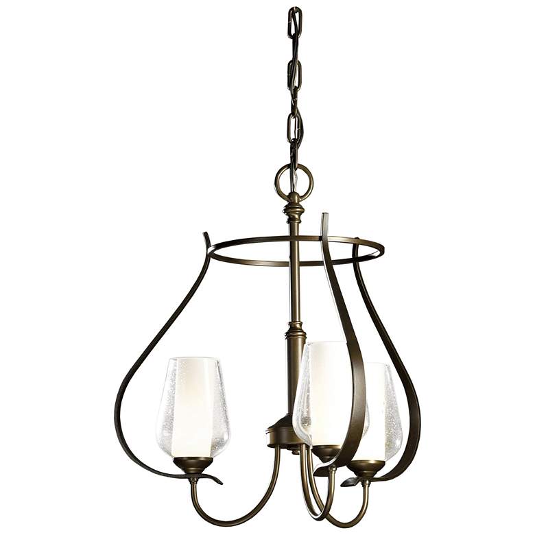 Image 1 Flora 3 Arm Round Chandelier - Bronze Finish - Opal and Seeded Glass