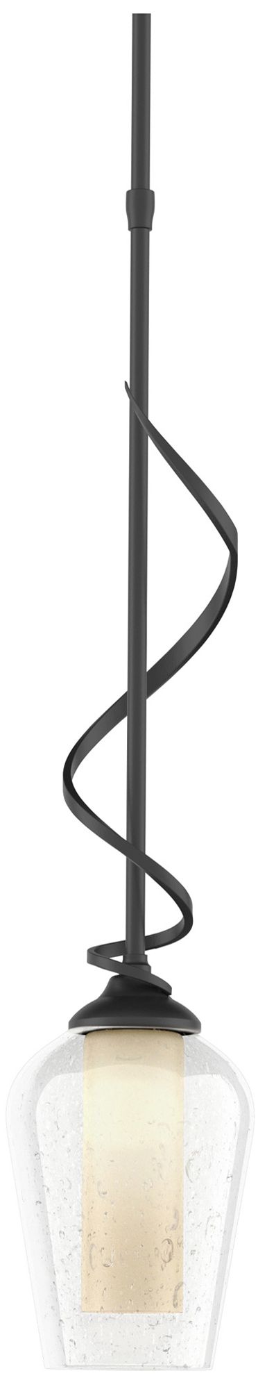 Flora 4" Wide Black Mini Pendant w/ Seeded Glass with Opal Diffuser