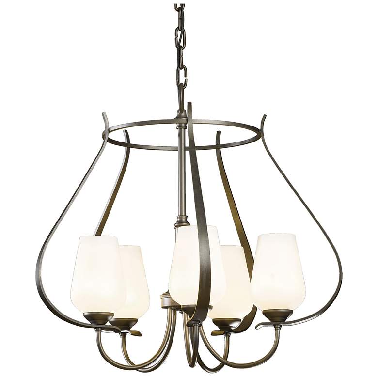 Image 1 Flora 5 Arm Round Chandelier - Dark Smoke Finish - Opal Glass