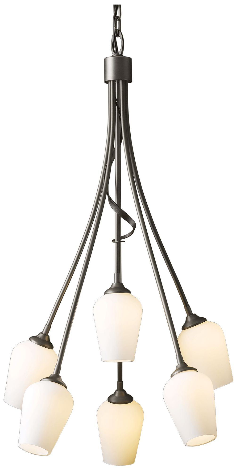 Flora 6 Arm Chandelier - Dark Smoke Finish - Opal Glass - Made to Order