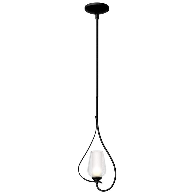 Image 1 Flora 7.6"W Black Up Light Mini-Pendant With Opal and Seeded Glass Sha