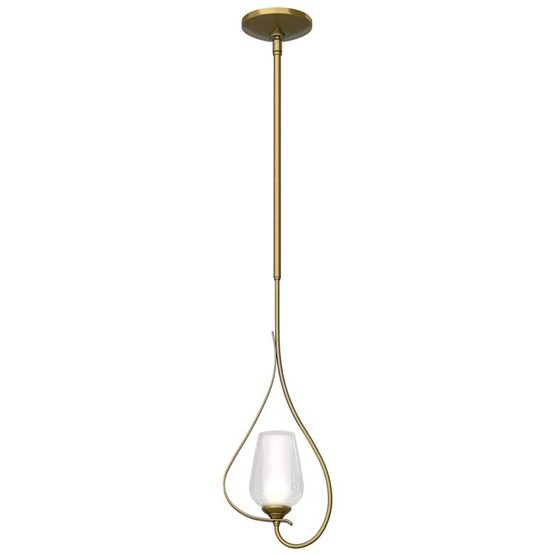 Image 1 Flora 7.6 inchW Brass Up Light Mini-Pendant w/ Opal and Seeded Glass Shade