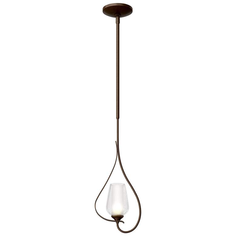 Image 1 Flora 7.6"W Bronze Up Light Mini-Pendant With Opal and Seeded Glass Sh