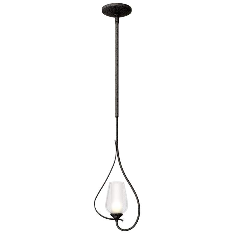 Image 1 Flora 7.6"W Iron Up Light Mini-Pendant w/ Opal and Seeded Glass Shade