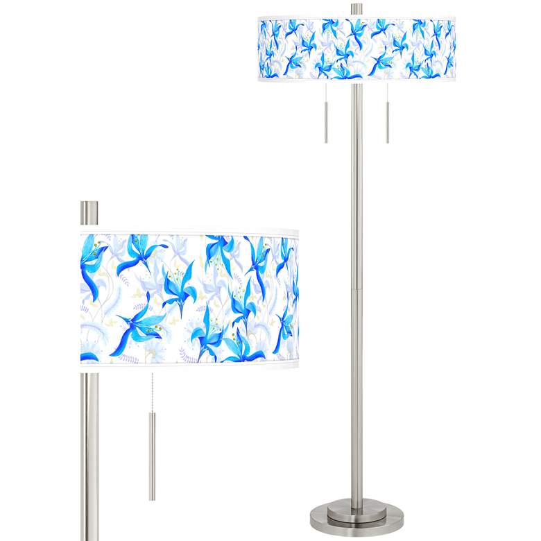 Image 1 Flora Bleu Taft Giclee Brushed Nickel Floor Lamp