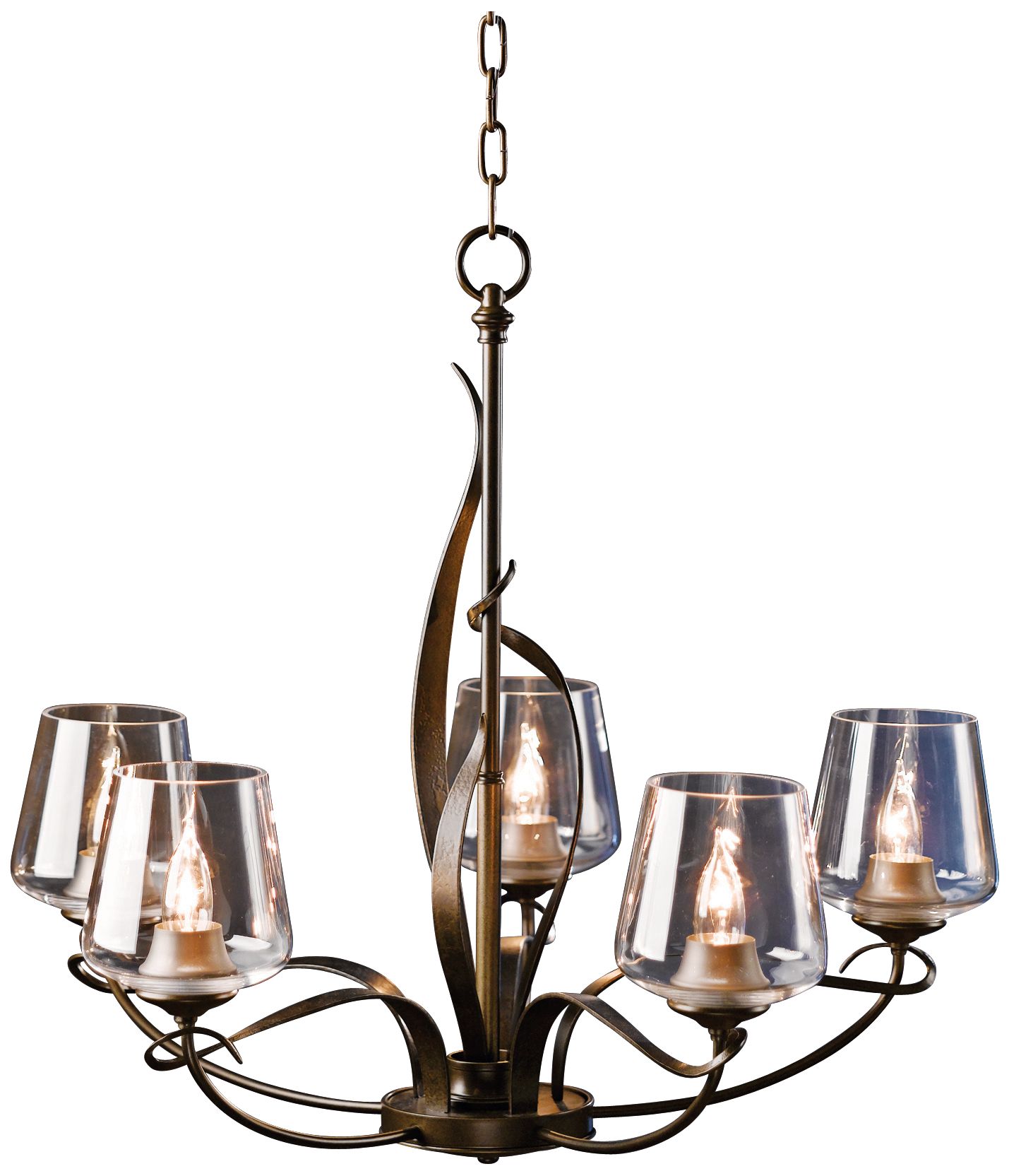 Flora Bronze 5 Arm Chandelier With Clear Glass