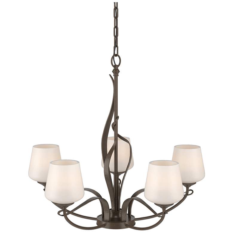 Image 1 Flora Bronze 5 Arm Chandelier With Opal Glass
