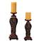 Flora Carved Wood Finish Pillar Candle Holders - Set of 2