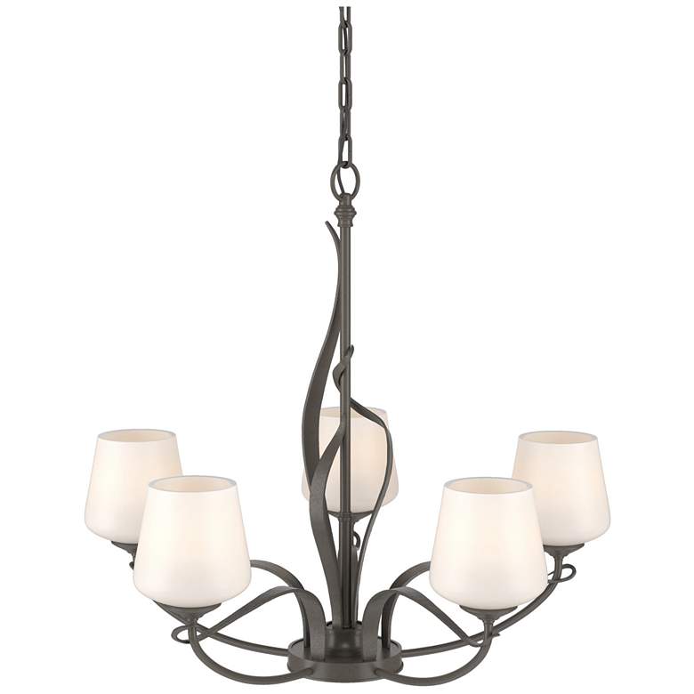 Image 1 Flora Dark Smoke 26 3/4 inch Wide 5-Light Chandelier With Opal Glass