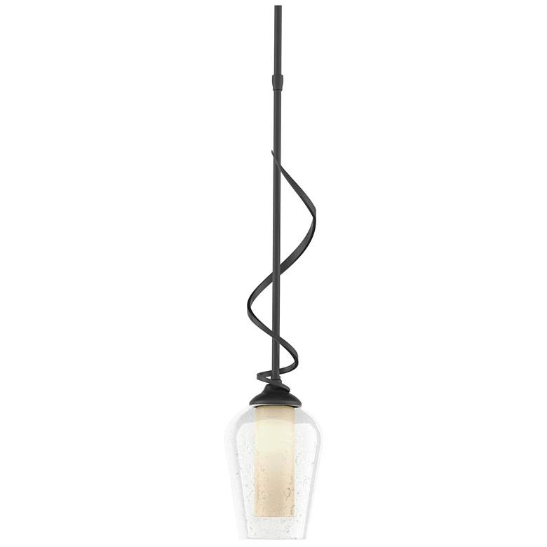 Image 1 Flora Down Light Mini Pendant - Black Finish - Opal and Seeded Glass