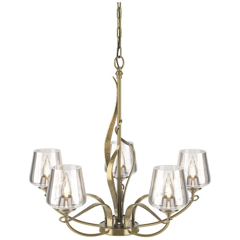 Image 1 Flora Modern Brass 5 Arm Chandelier With Clear Glass